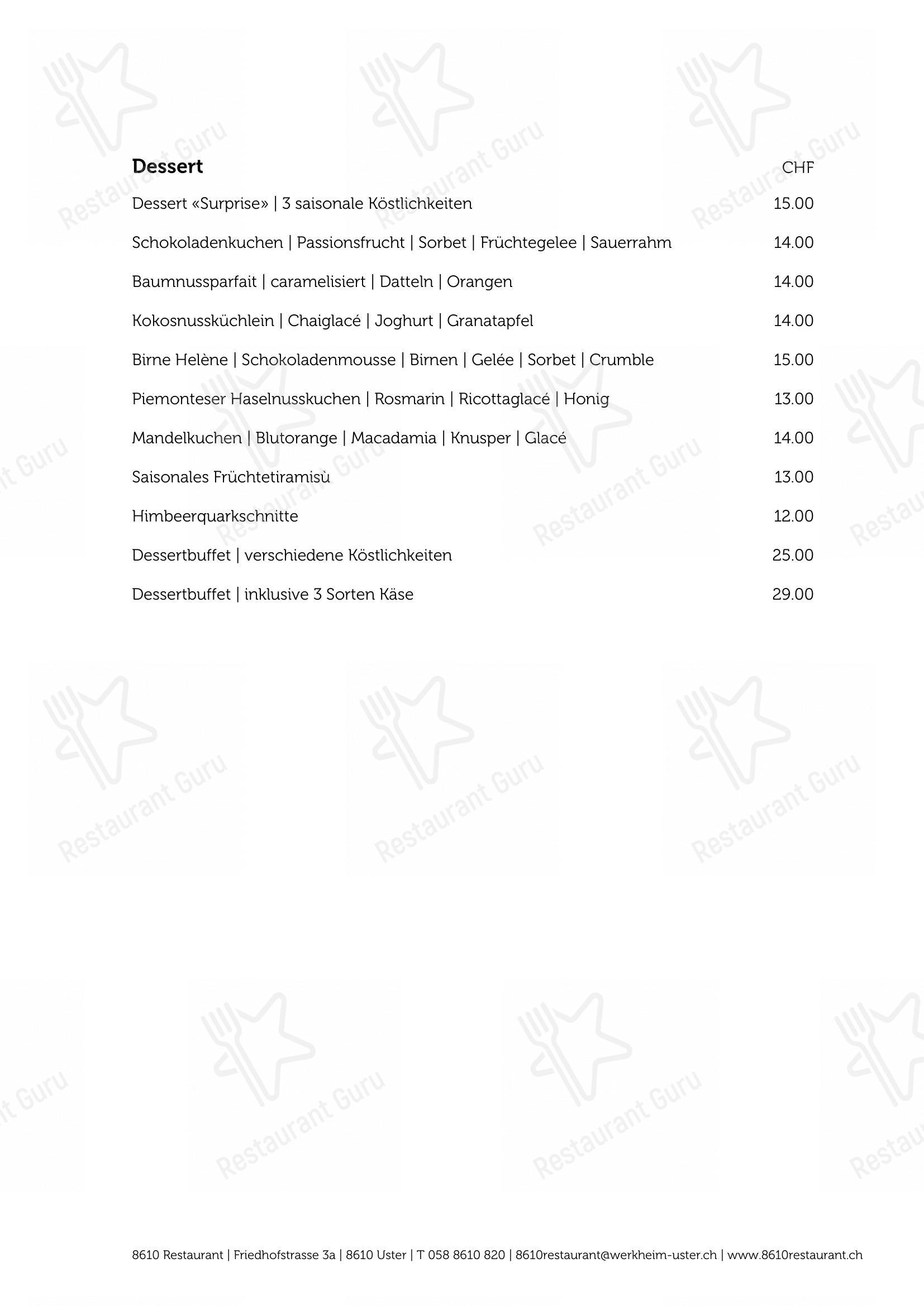 Menu bar per 8610 Restaurant ristorante