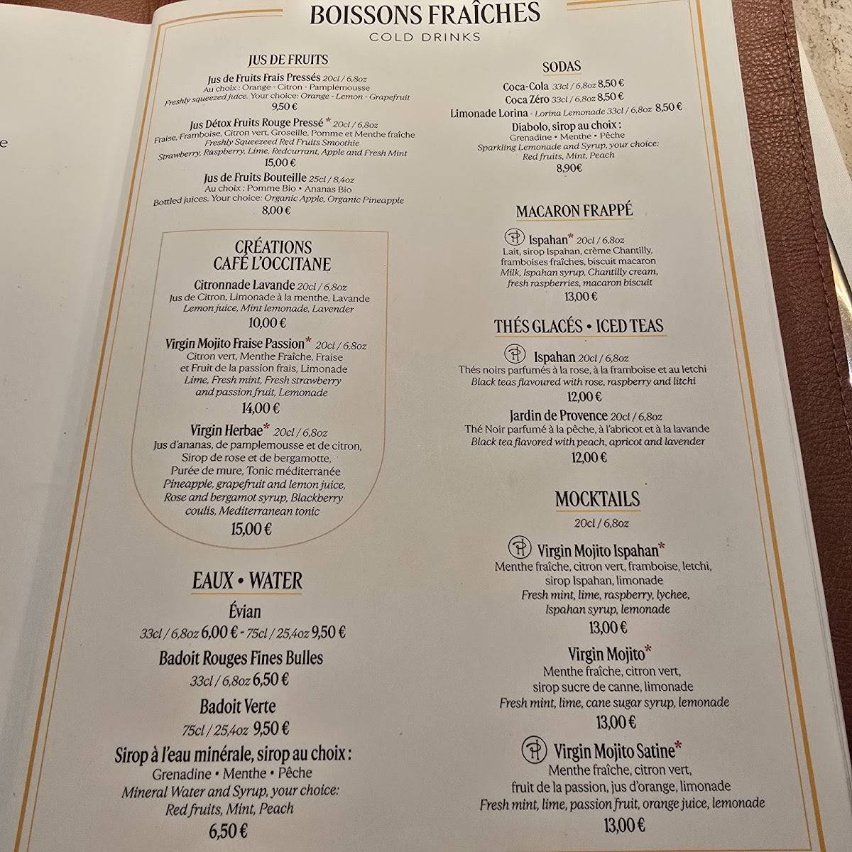 Menu de 86Champs - L'Occitane x Pierre Hermé