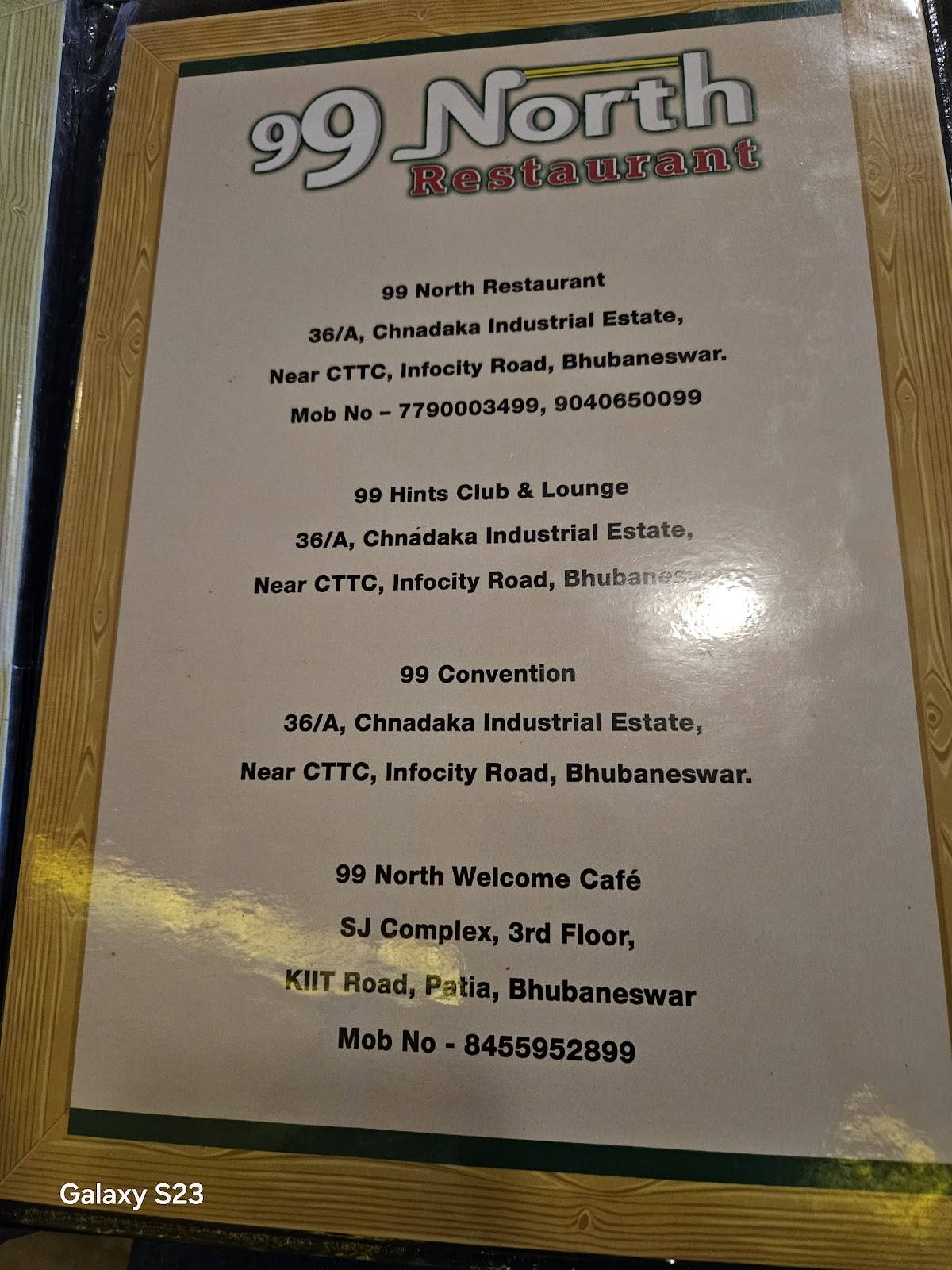 99 North Restaurant menu