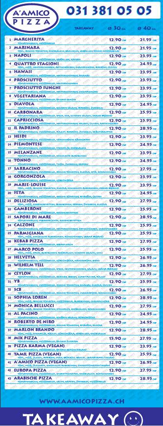 Menu di A' Amico Pizza GmbH 