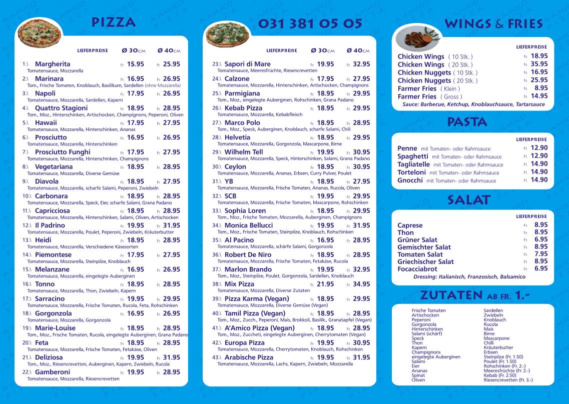 Menu di A' Amico Pizza GmbH 