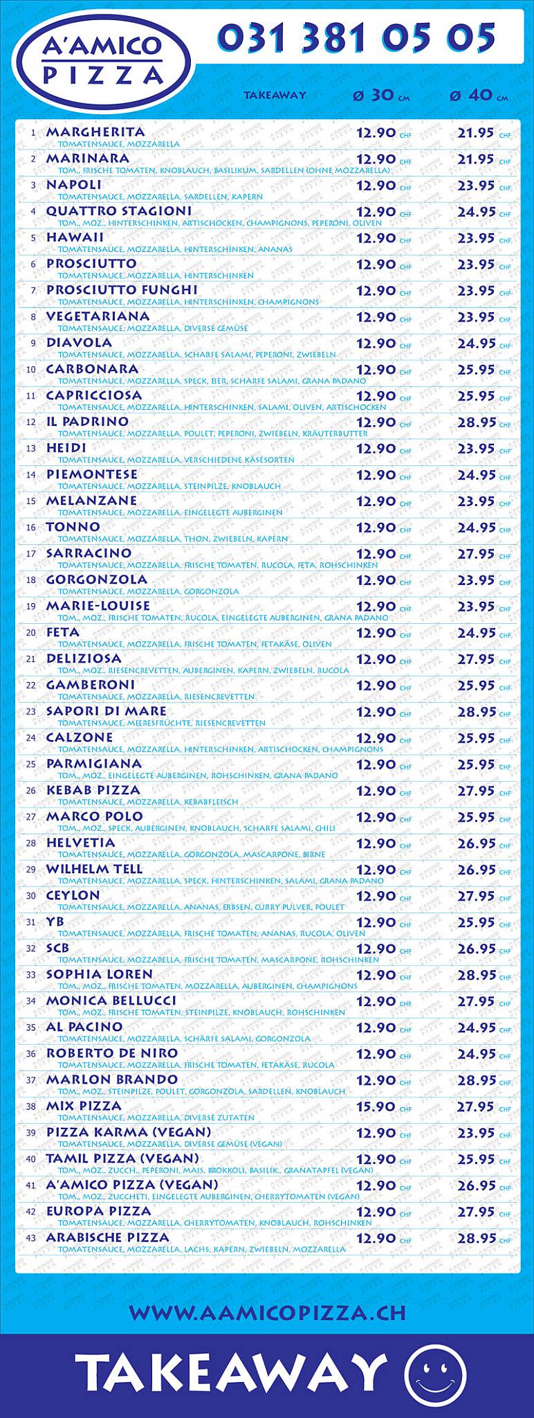 Menu di A' Amico Pizza GmbH 