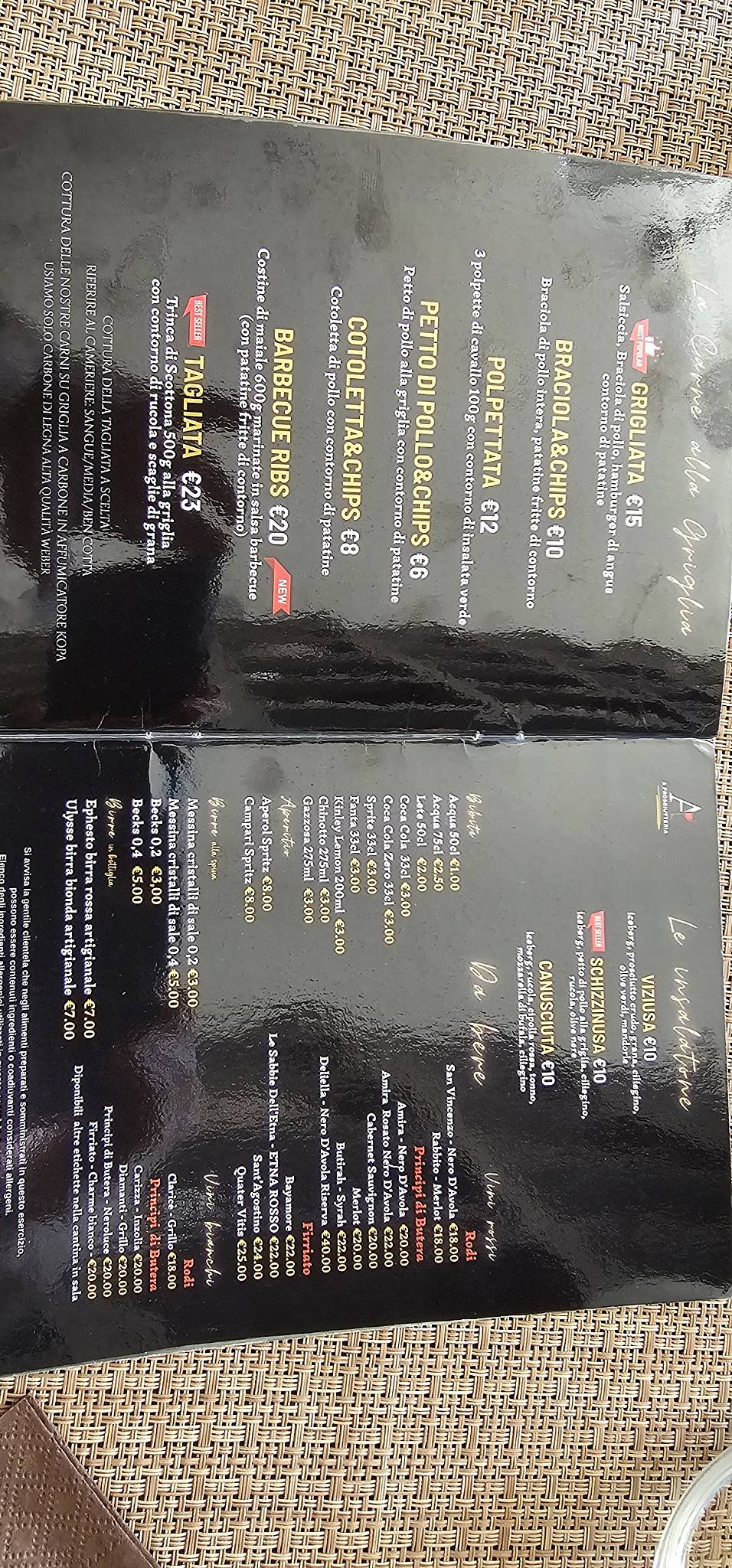 Menu di A Prosciutteria Burgeria e Ristorante 