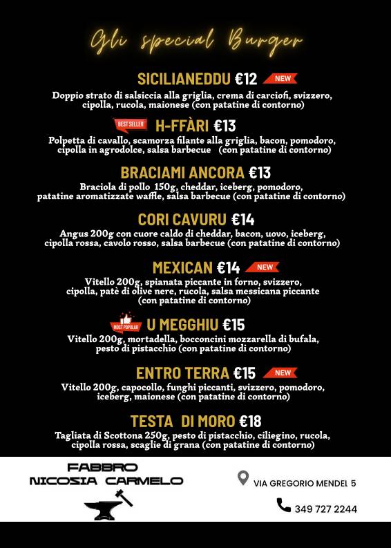 Menu di A Prosciutteria Burgeria e Ristorante 