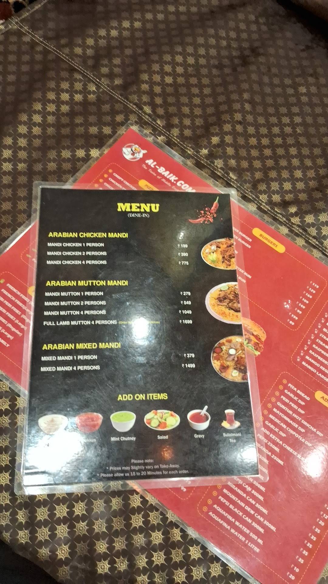 AL BAIK PUDUCHERRY menu