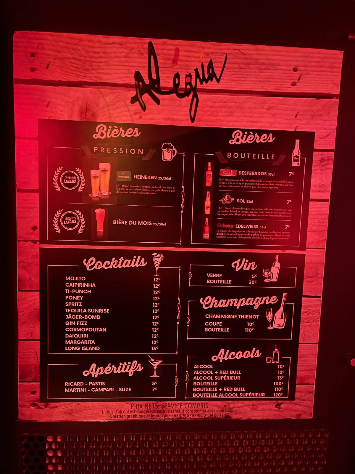 Menu de ALéGRIA