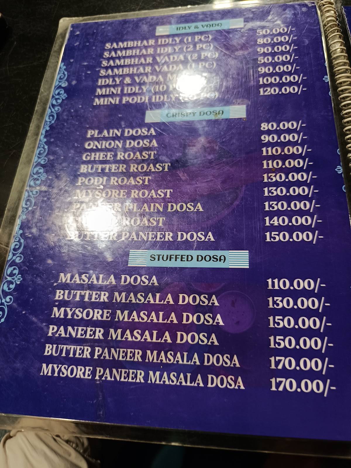 ANNA South Indian Tamil Nadu Dosa menu