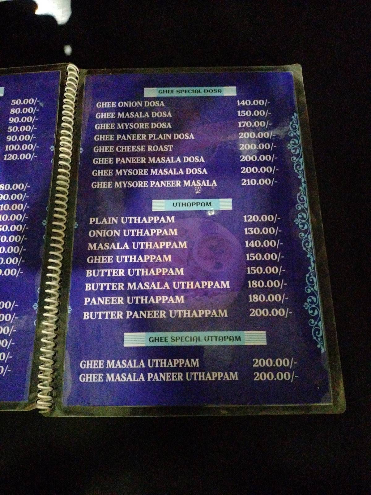 ANNA South Indian Tamil Nadu Dosa menu