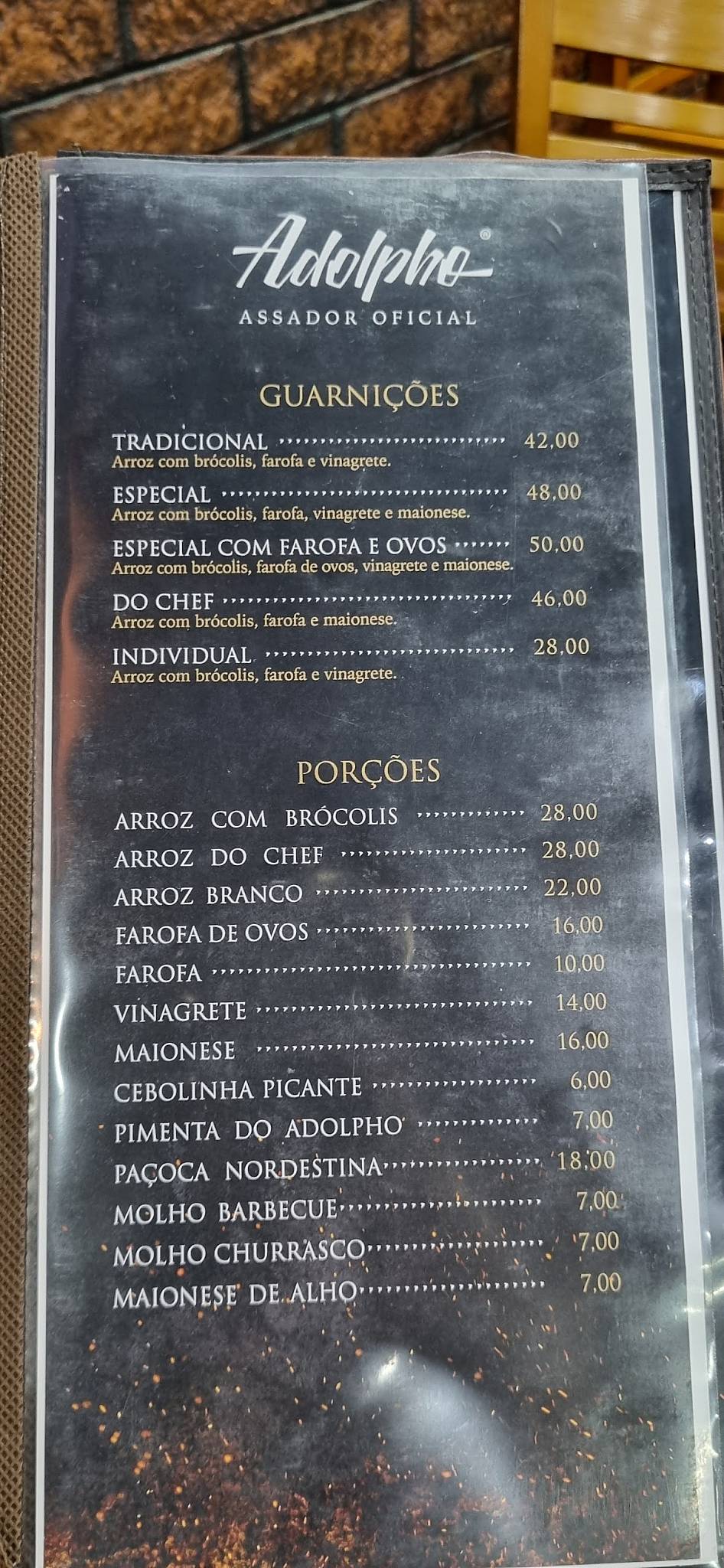 Adolpho - Assador Oficial cardápio