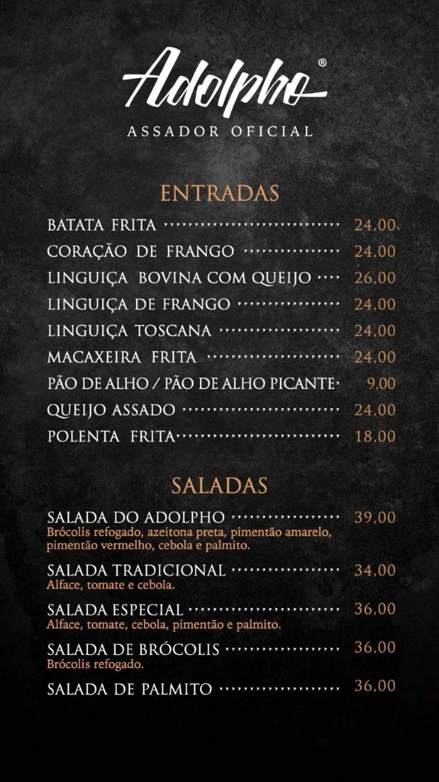 Adolpho - Assador Oficial cardápio
