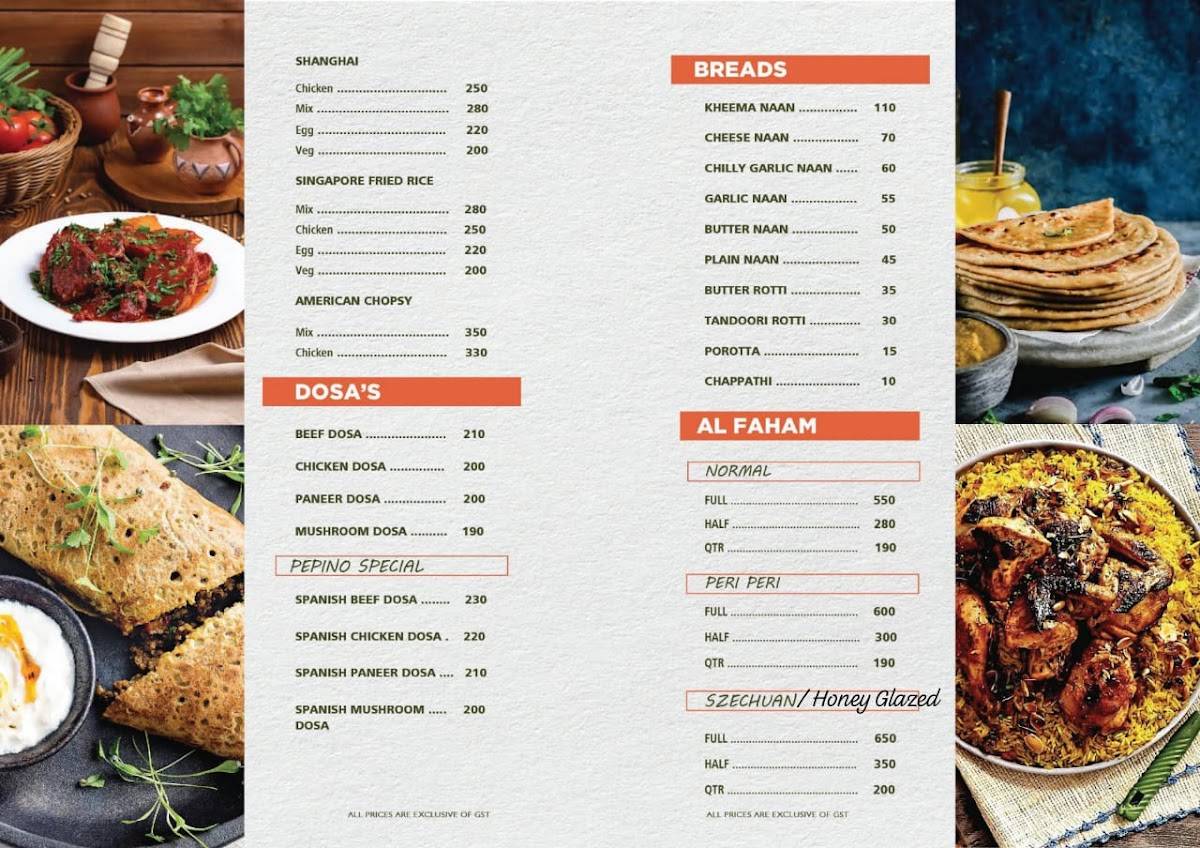 Pepino Restaurant & Caterers menu