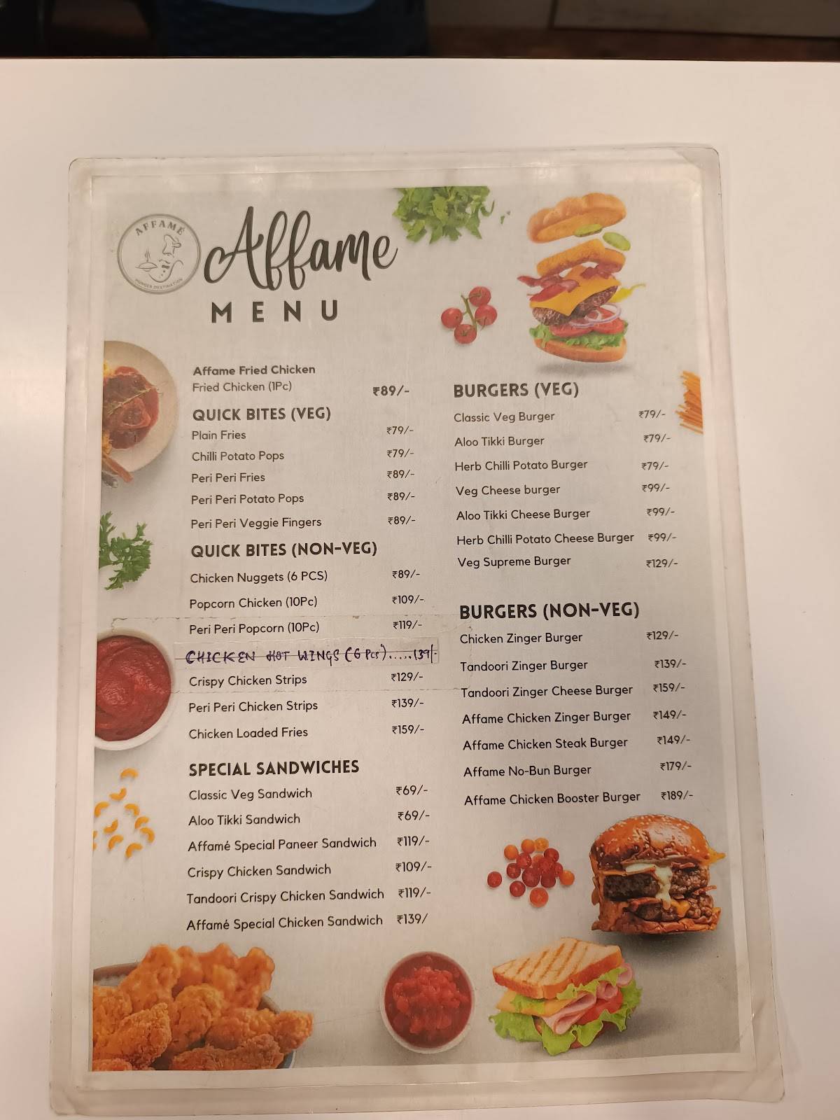 Affamé menu