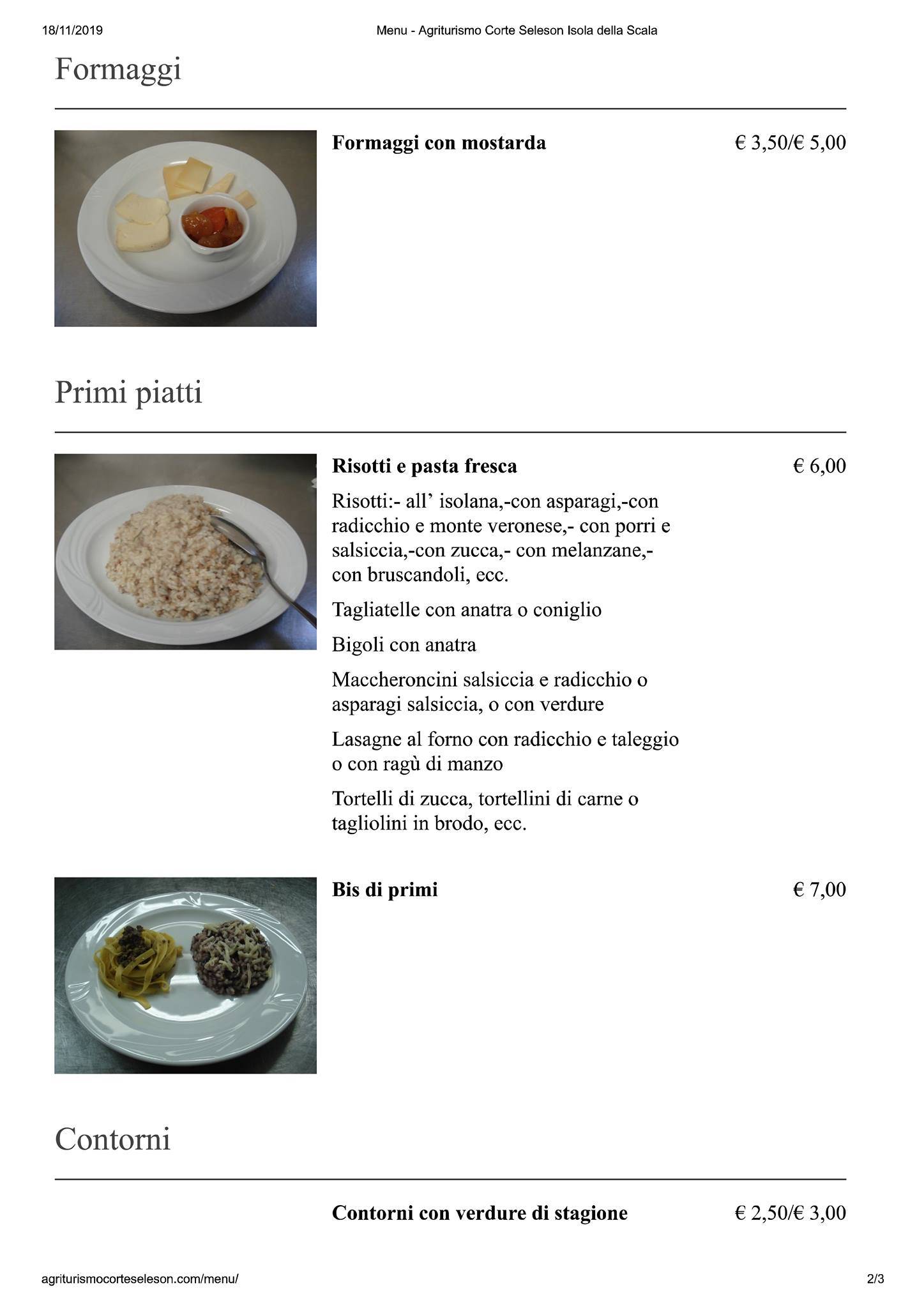 Menu di Agriturismo Corte Seleson 