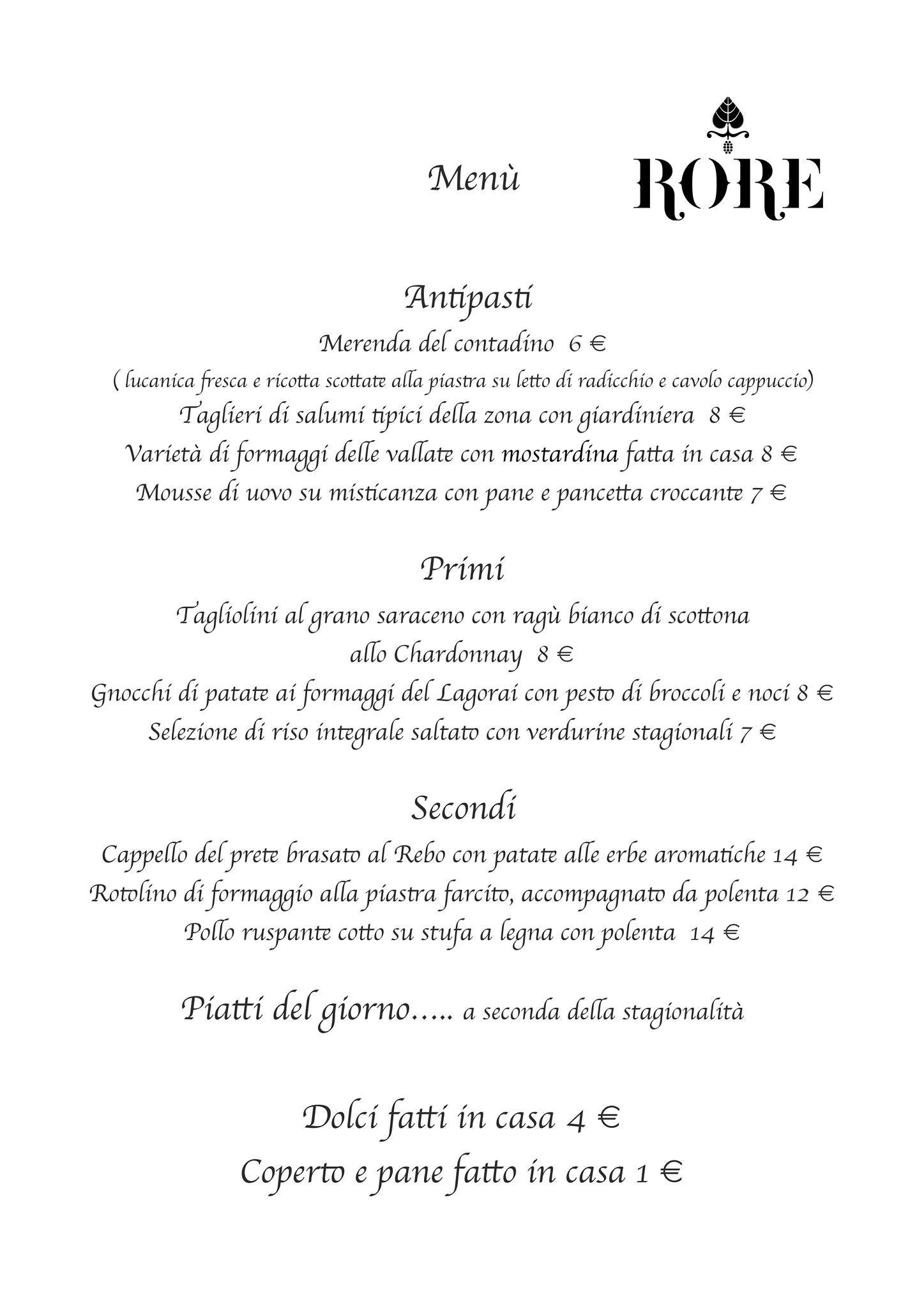 Menu di Agriturismo Rore 
