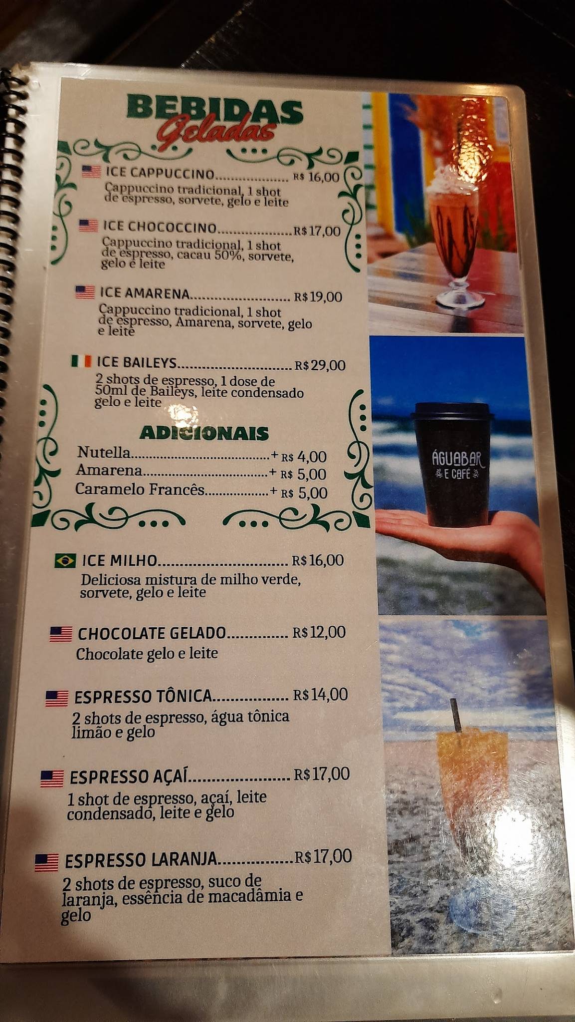 Aguabar e Café cardápio