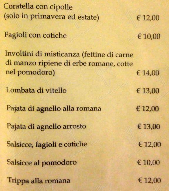 Menu di Agustarello A Testaccio 