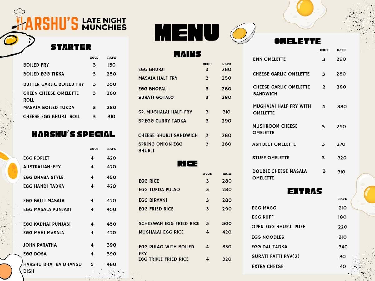 Harshu's Late Night Munchies menu