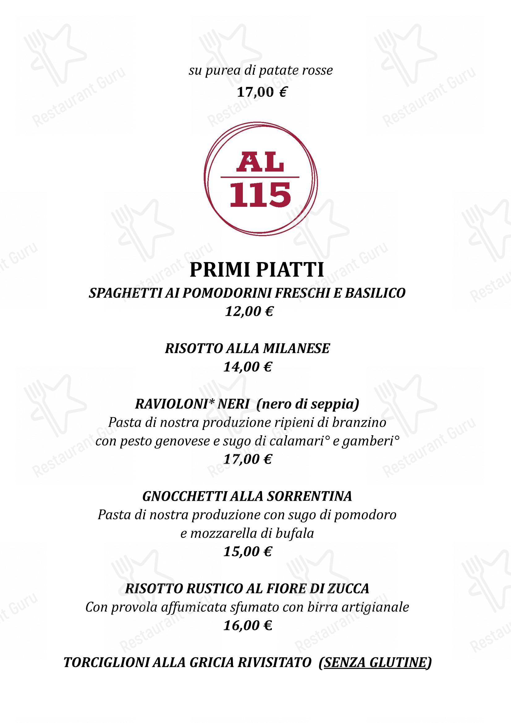 Menu bar per Al 115 in Milano