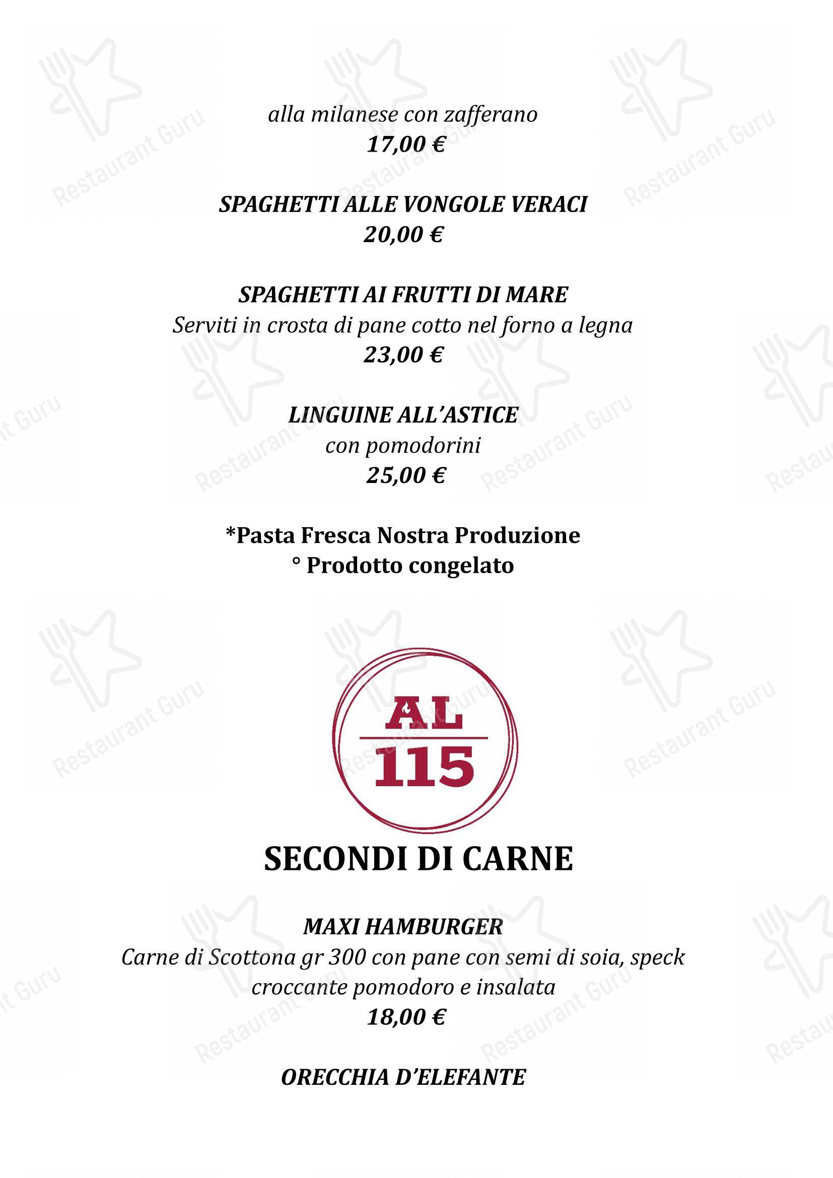 Menu bar per Al 115 ristorante