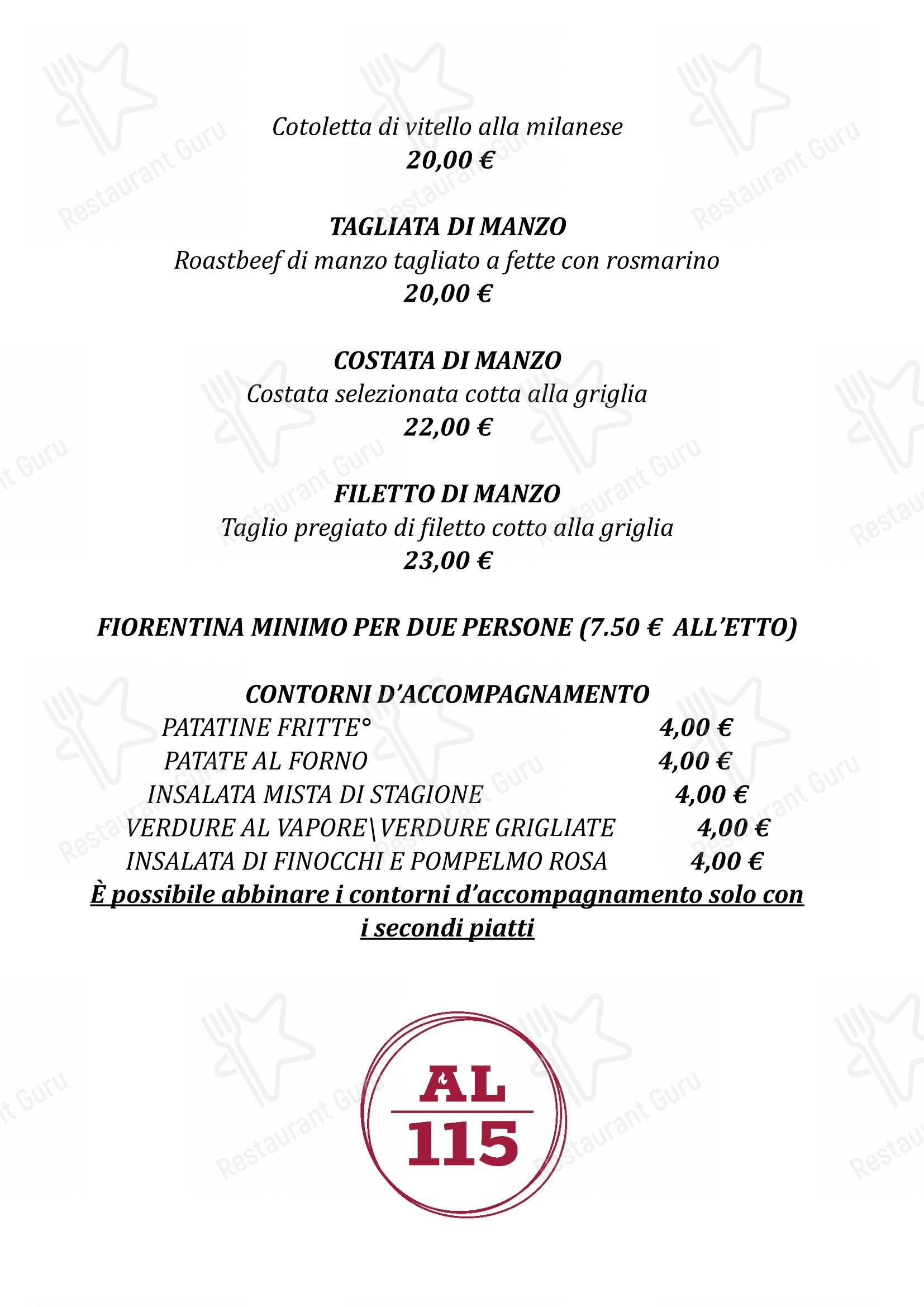 Menu bar per Al 115 ristorante