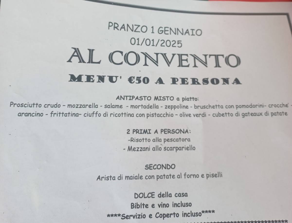 Menu di Al Convento 