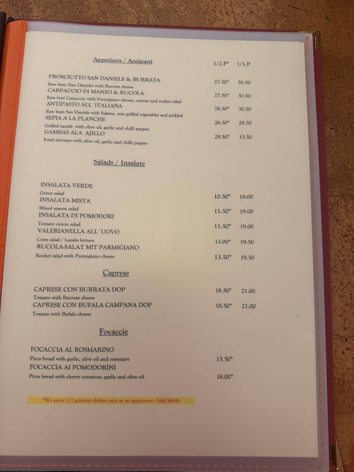 Menu di Al Forno 