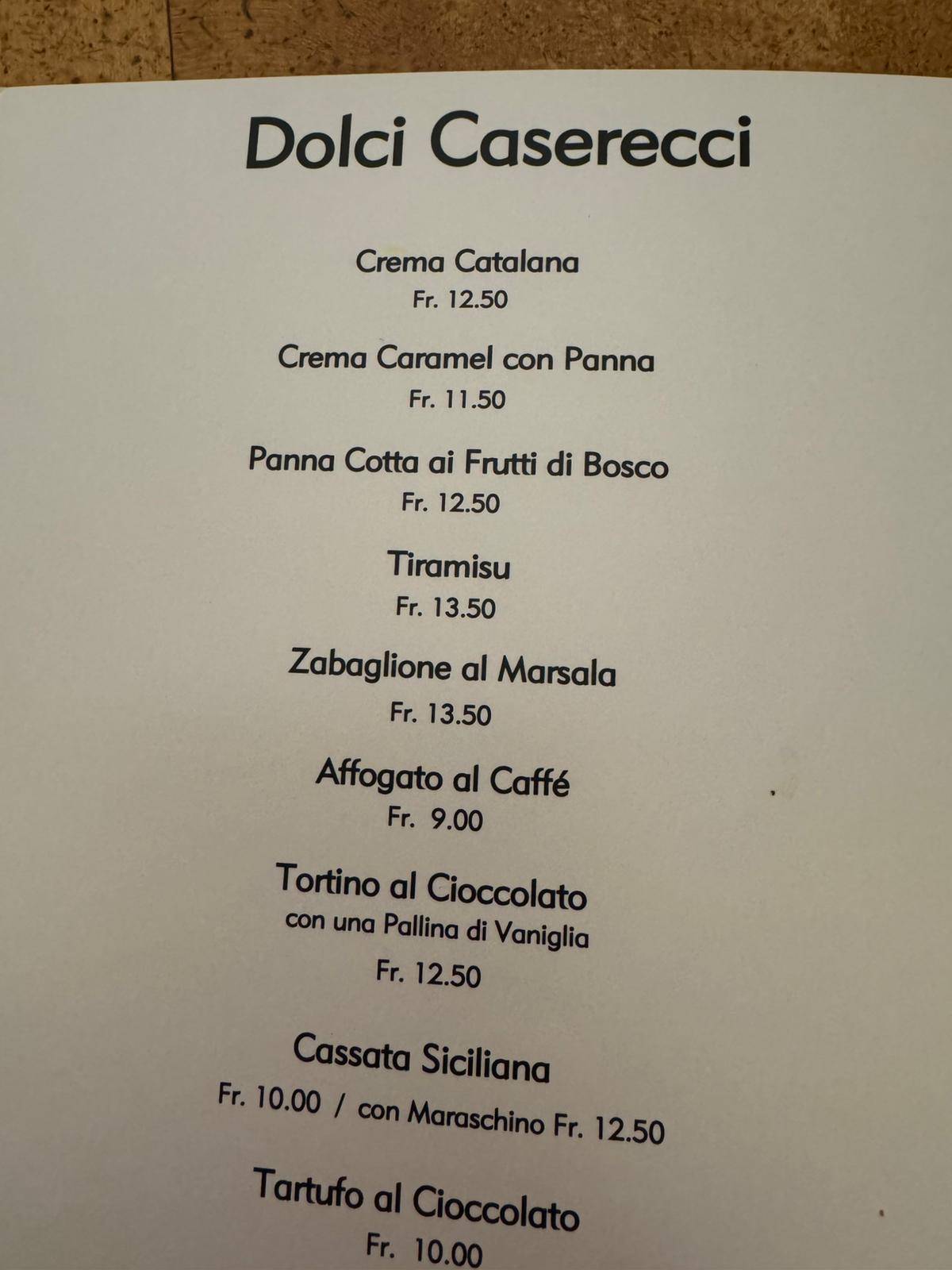 Menu di Al Forno 