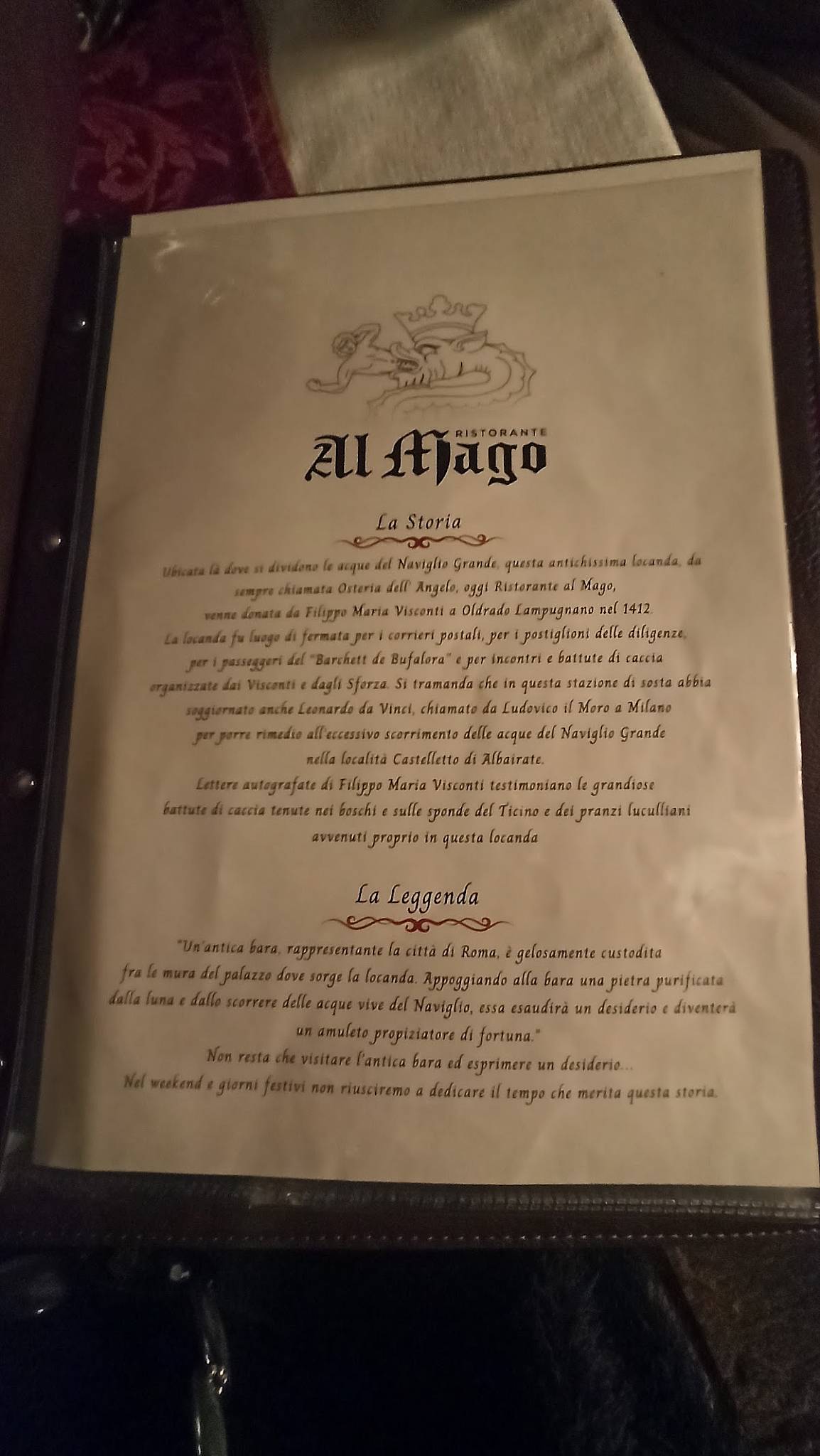 Menu di Ristorante al Mago 