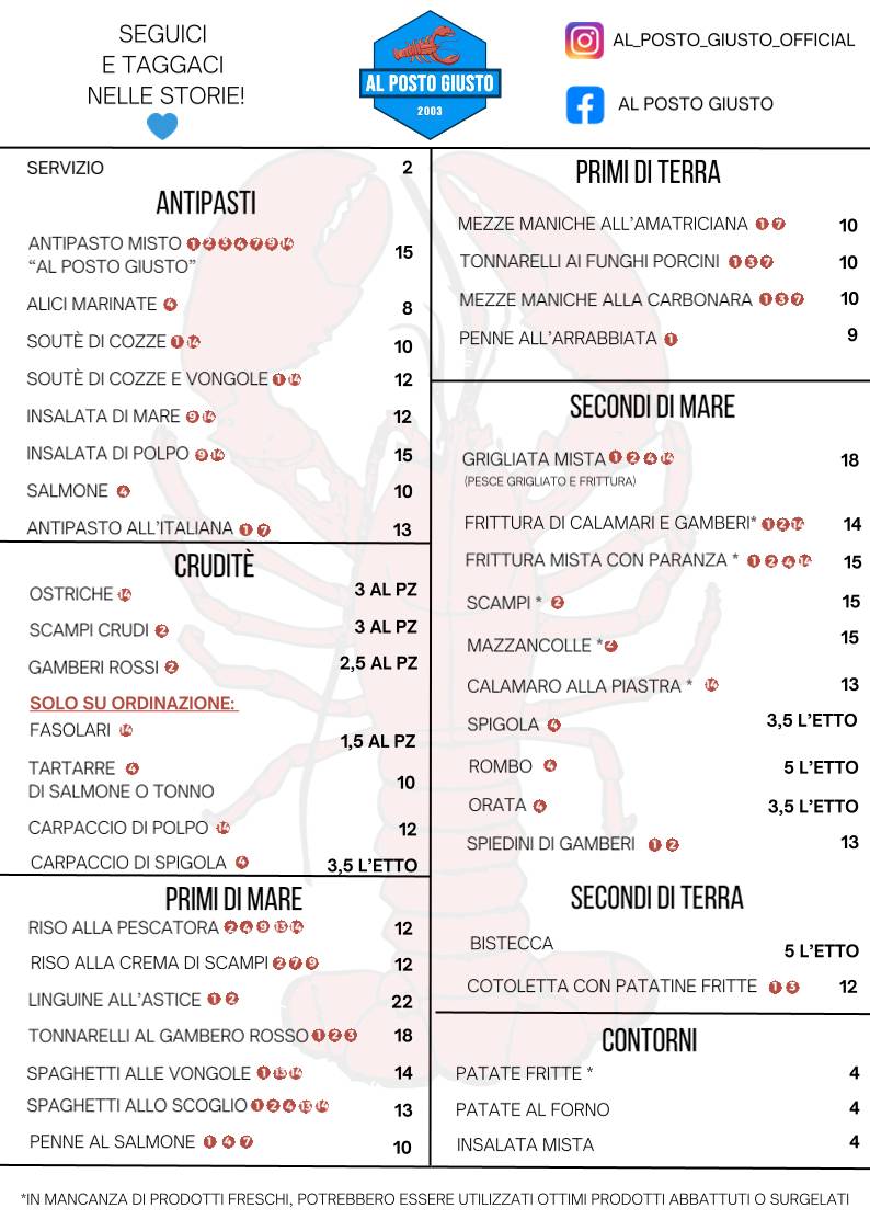 Menu di Al Posto Giusto 