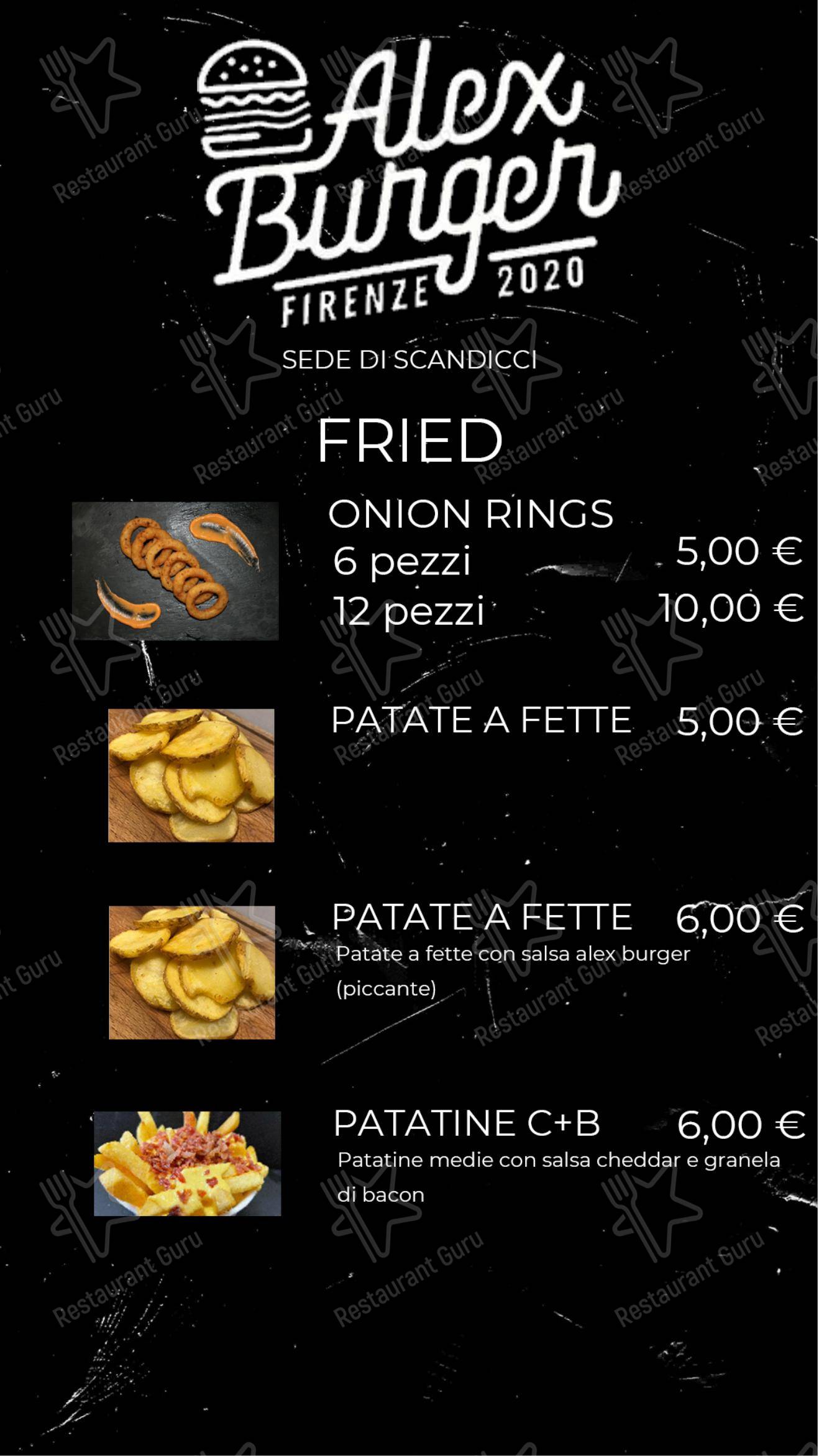 Menu bar per Alex Burger Firenze ristorante