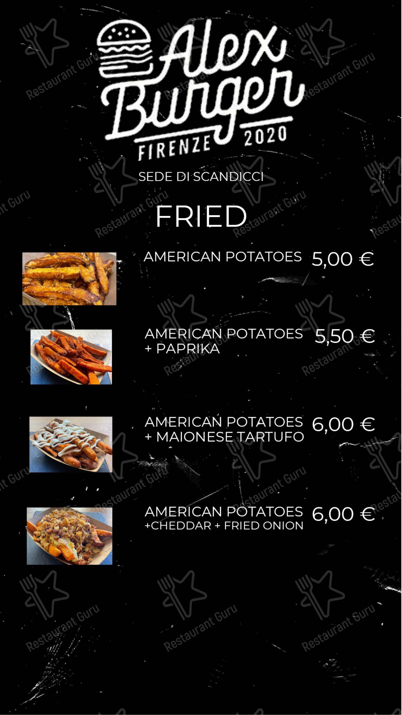 Menu di Alex Burger Firenze - Menu bar