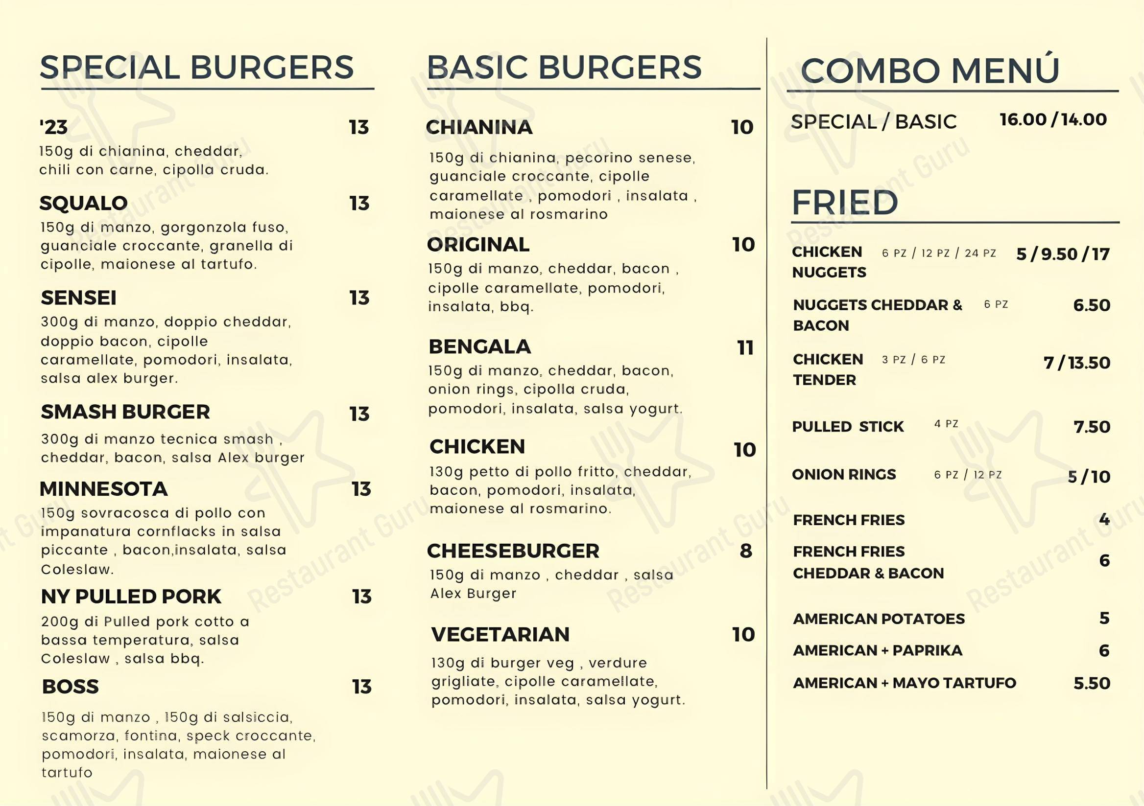 Alex Burger Firenze in Firenze - Menu