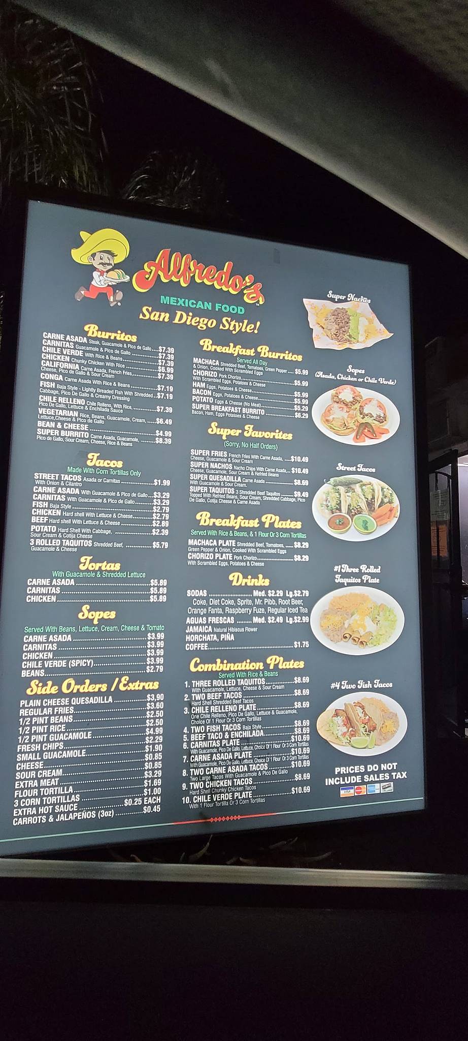 Menu at Alfredo's Mexican Food restaurant, Covina