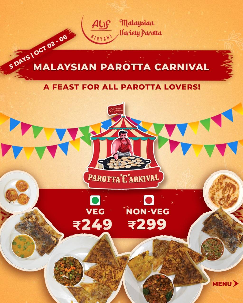 Alif Biryani Malaysian Variety Parotta menu