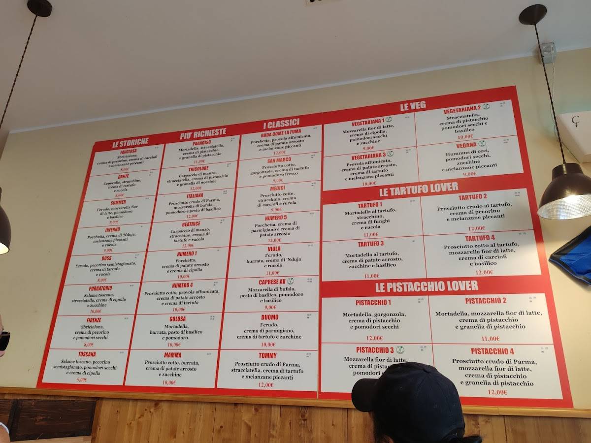 Menu di All'Antico Vinaio 