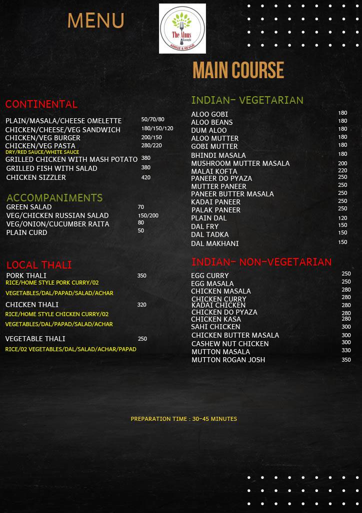 Alnus Bistro menu