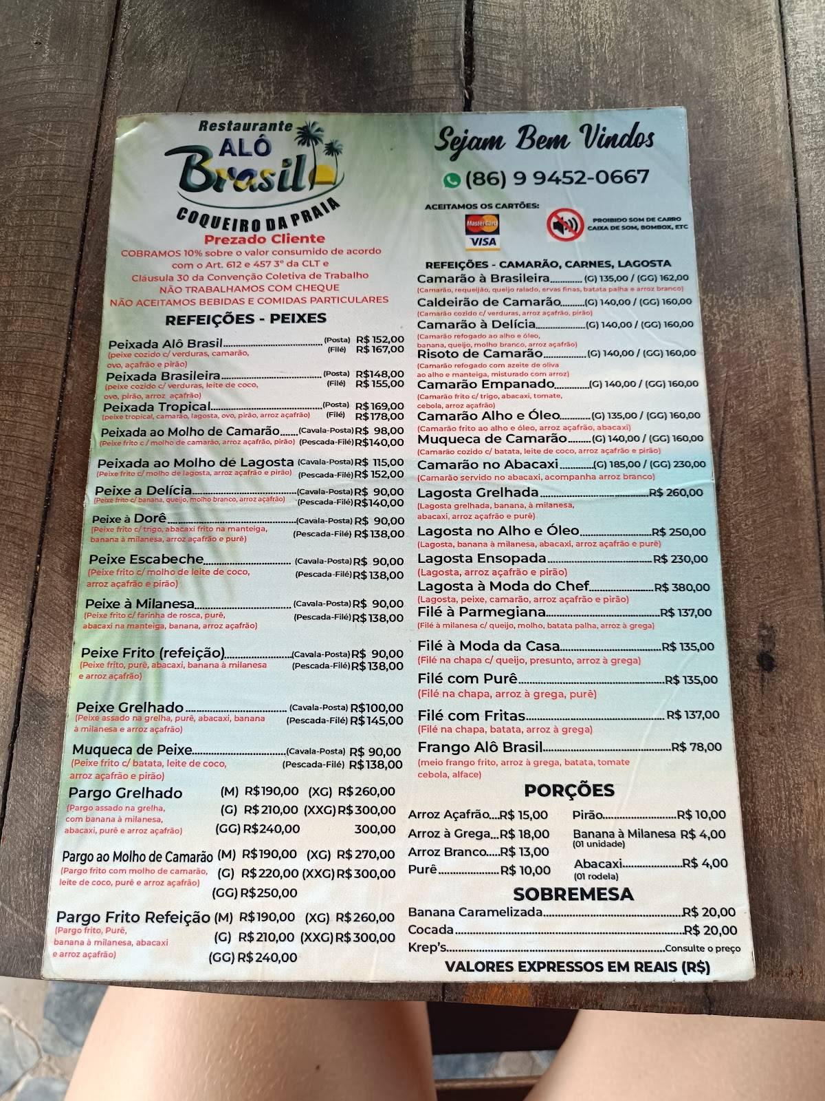 Alô Brasil cardápio