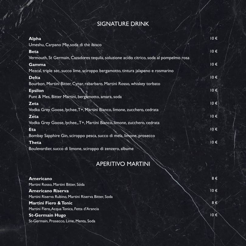 Menu di Alpha Lounge Torino 