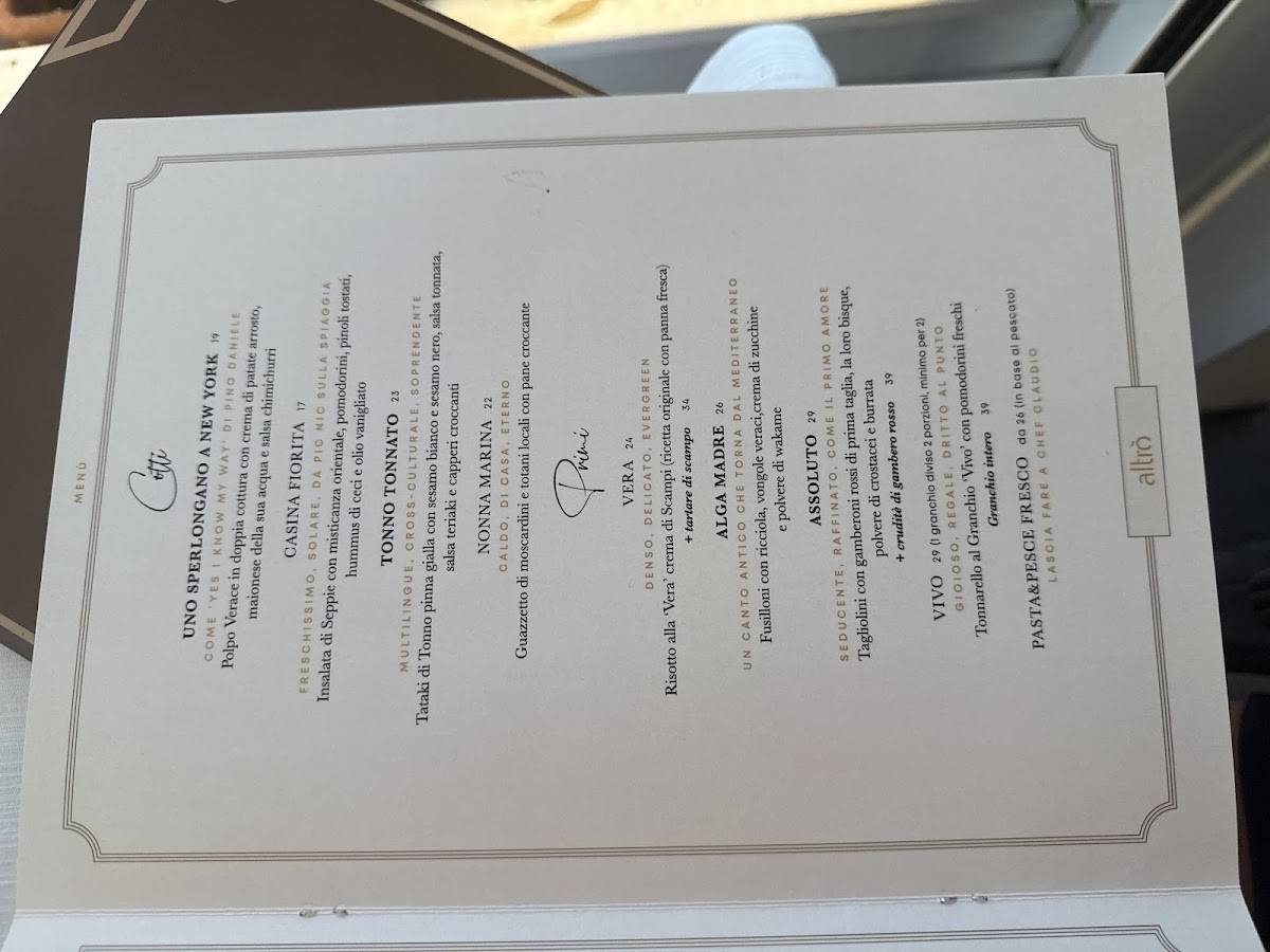 Menu di Ristorante altrò 