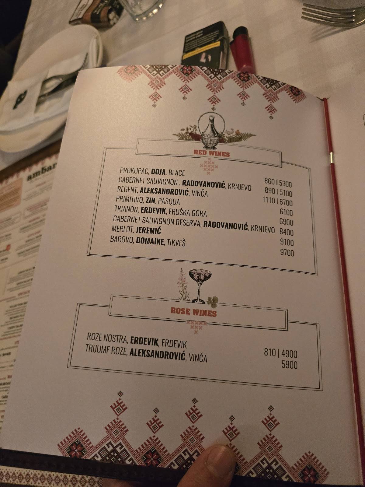 Menu de Ambar