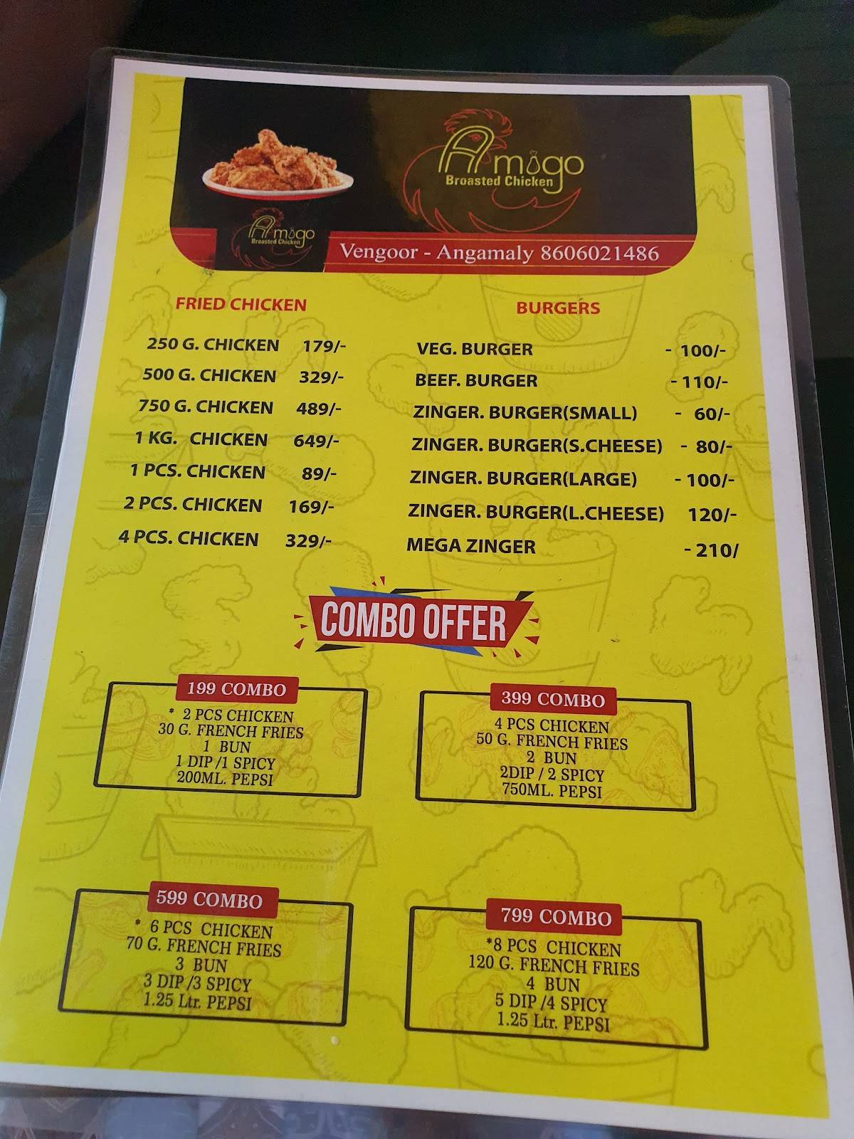 Amigo Fried Chicken menu