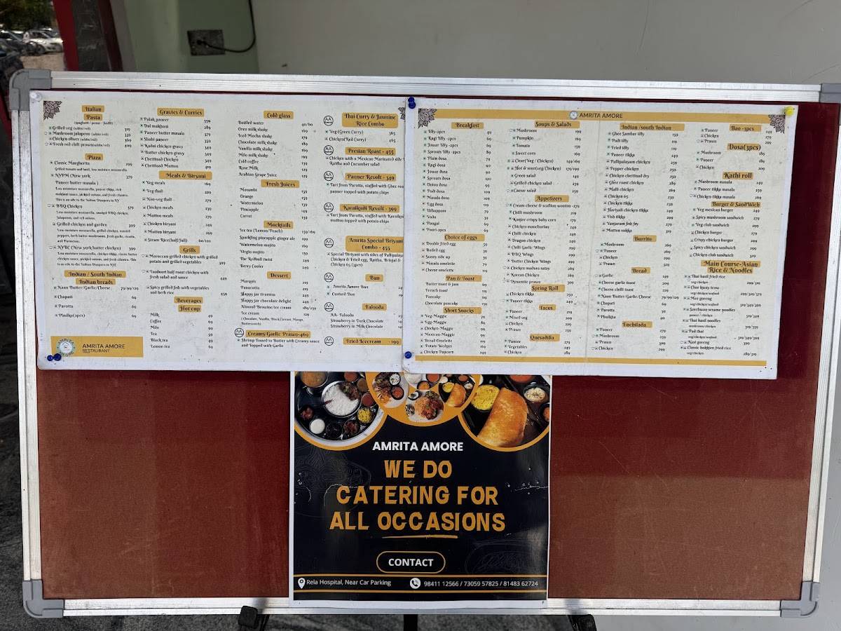 Amrita Amore menu