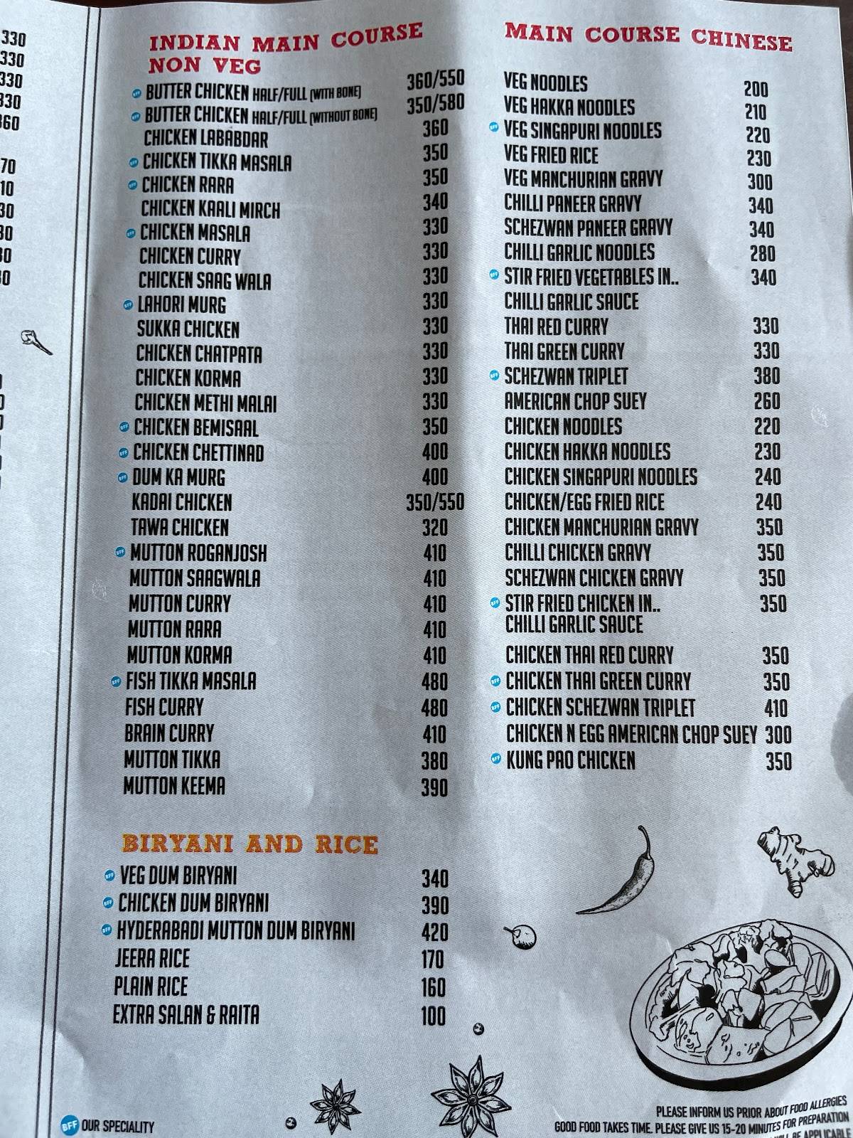 BON'S FOOD FACTORY menu