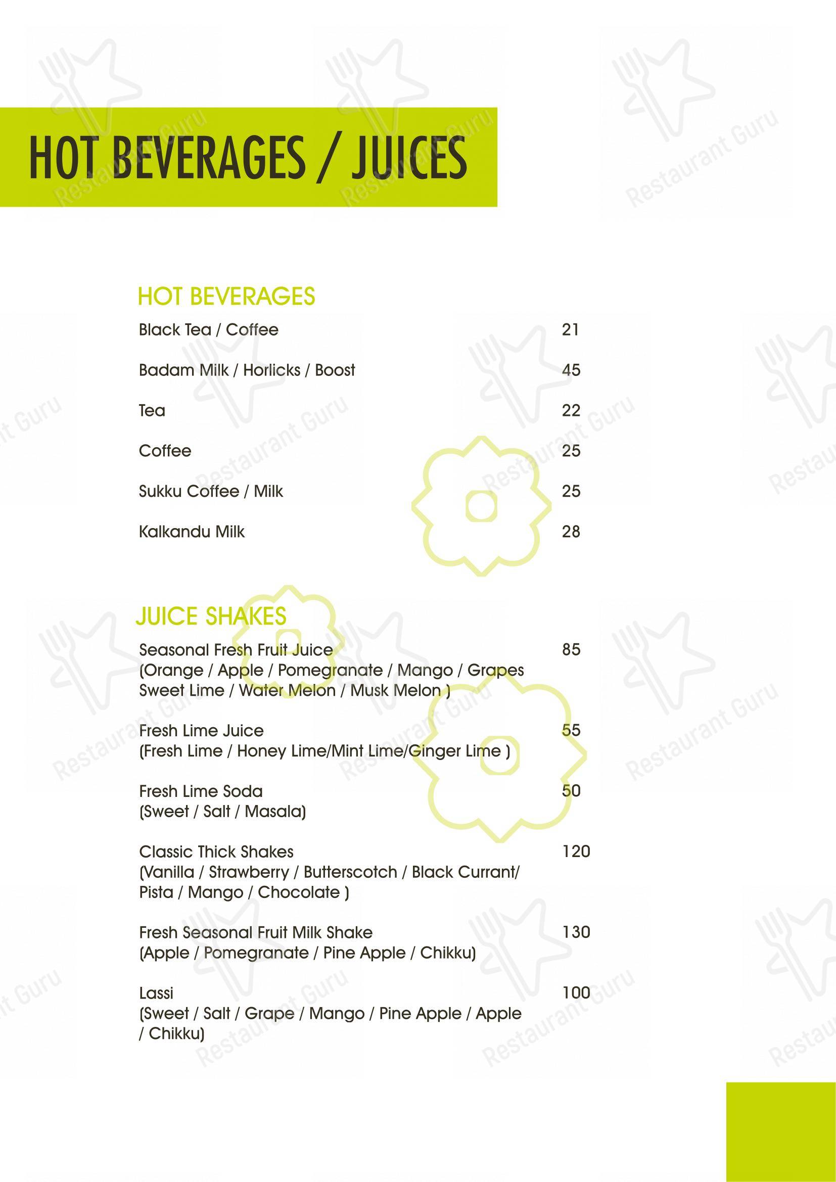 Menu for the Amutha Surabhi restaurant