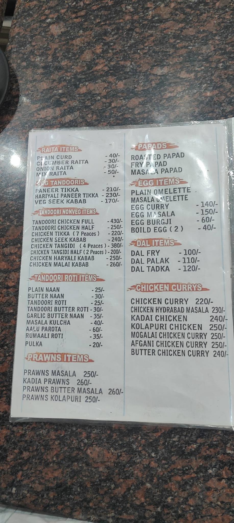 Andhra Spice menu
