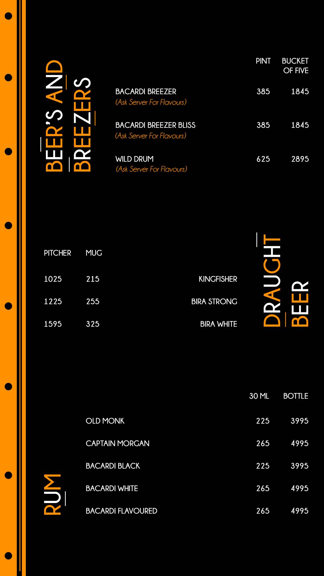 Andromeda Rooftop & Lounge Bar menu