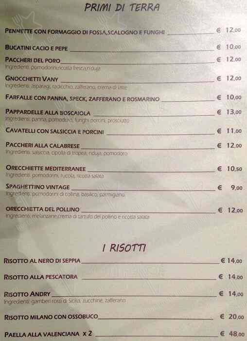 Menu de Andry