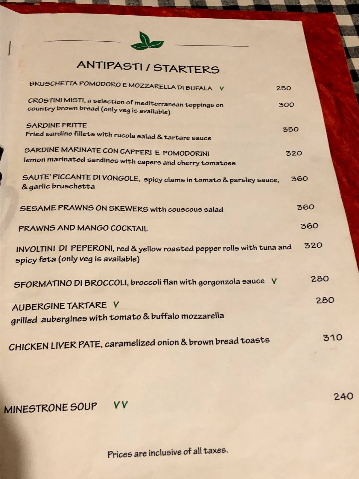 Basilico menu