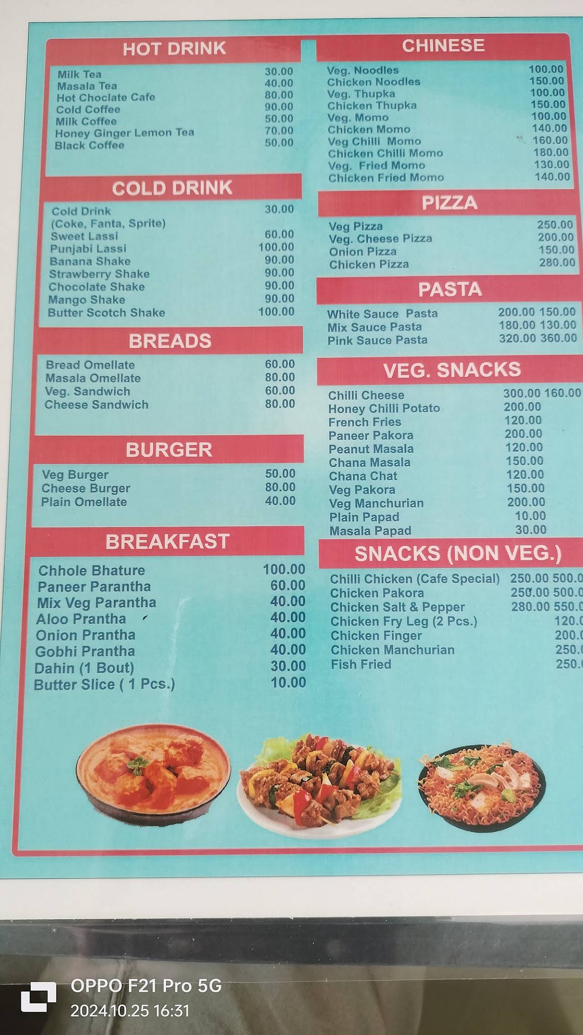 Ansh Snow view cafe menu