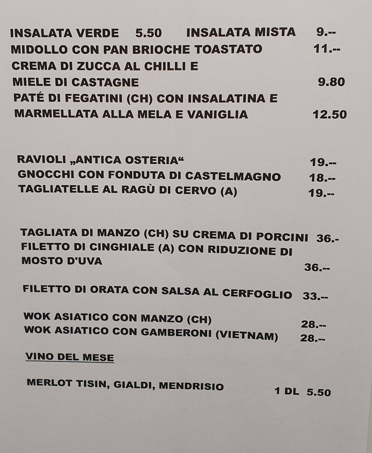 Menu di Antica Osteria Tremona 